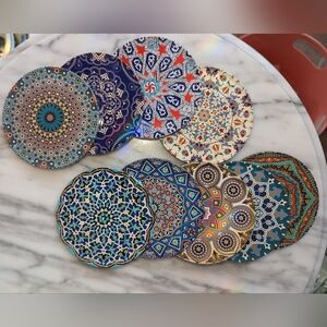 NIB Turkish Style Coasters- Gorgeous designs set of 9 cork bottom
